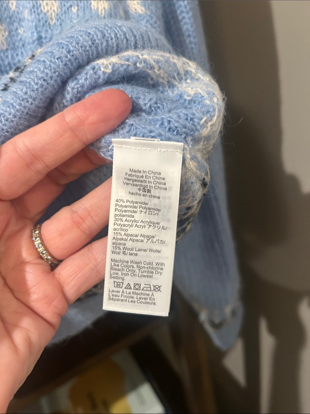 J. Crew Light Blue and Cream Fair Isle Zip-Turtleneck Sweater - Picture 3 of 3